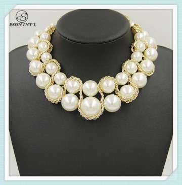 New Arrival Designed Big White Pearl Collar Necklace, Gold Twist Chain Pearl Necklace