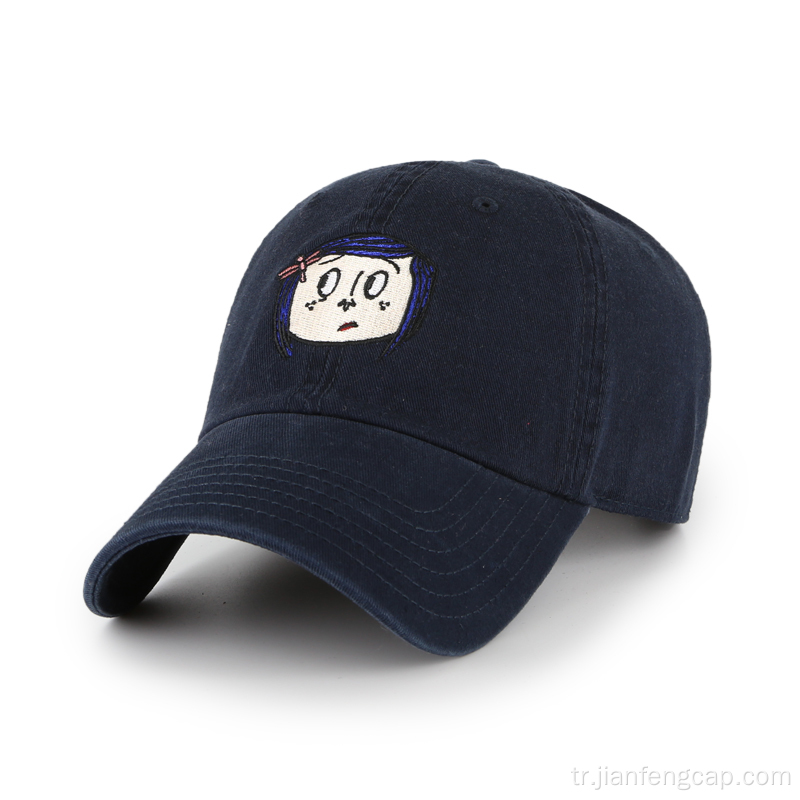 işlemeli logolu unisex lacivert baba şapkası