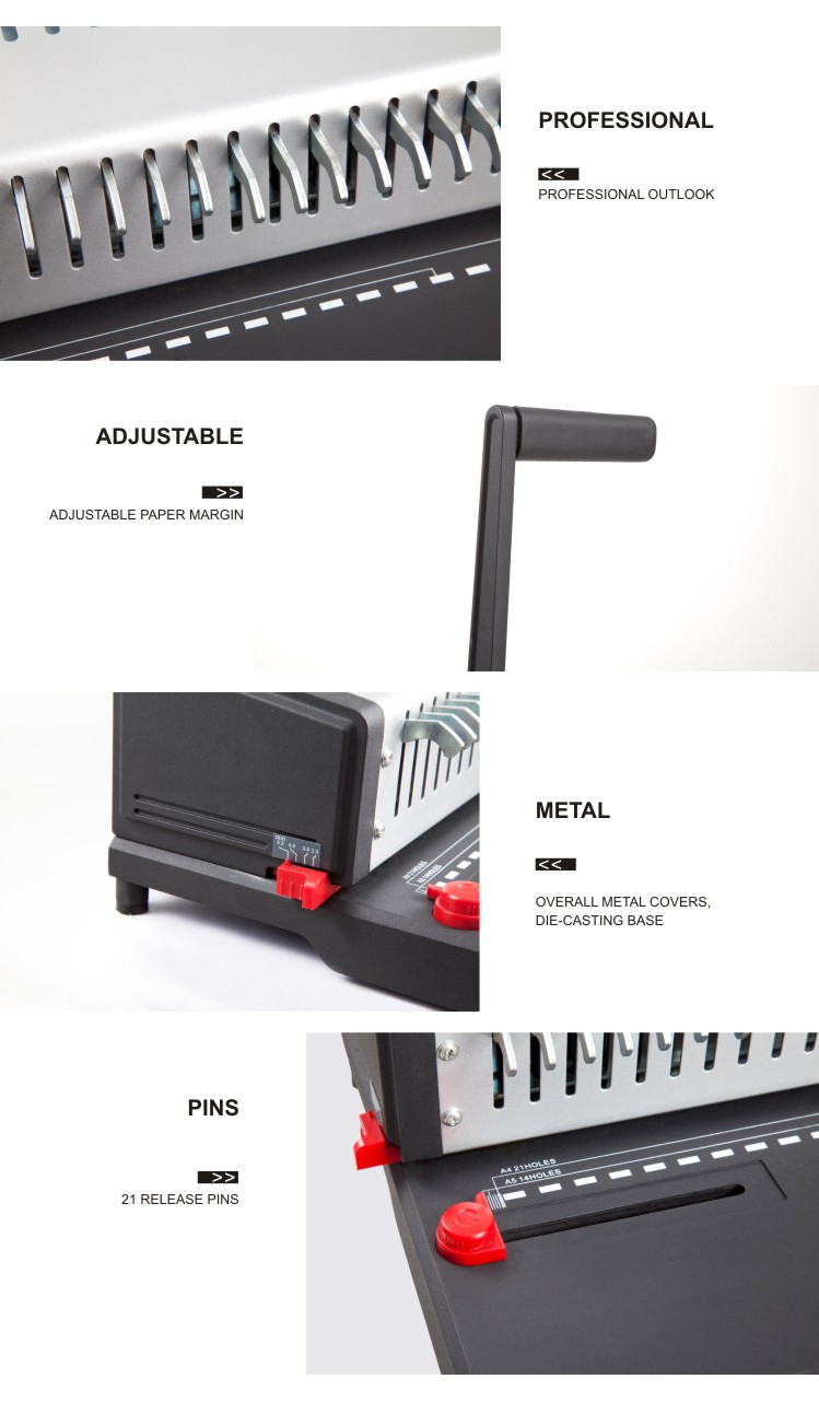 Comb Binding Machine with release pins,15 sheets, 21holes