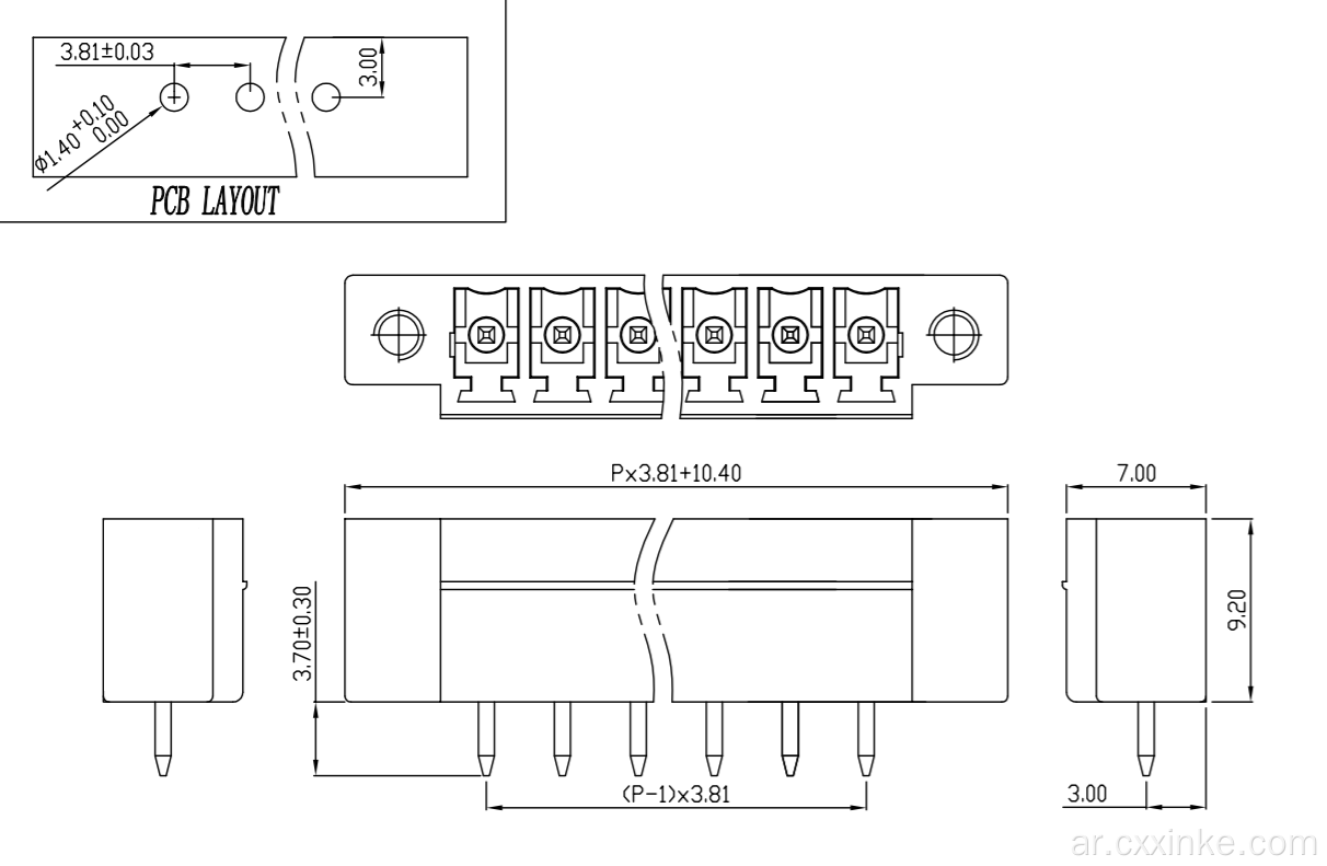 3.81 مم الملعب مع أذن المسمار الإضافي كتلة PCB الكتلة مستقيمة مقبس دبوس