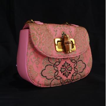 Pink Silk Embroidered Handbag for Women