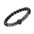 Fashion Black Natural Stone Crystal Bracelet Skull 8mm Bead Stainless Steel Bracelet