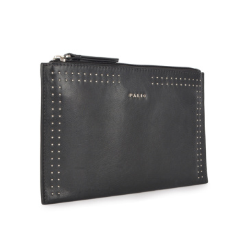 Glossy Black Patent Leather Clutch Purse With Rivets