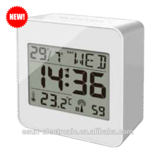 2015 ESUN Newest design desk radio controlled clock with alarm and weather station/Weather station alarm clock by radio control