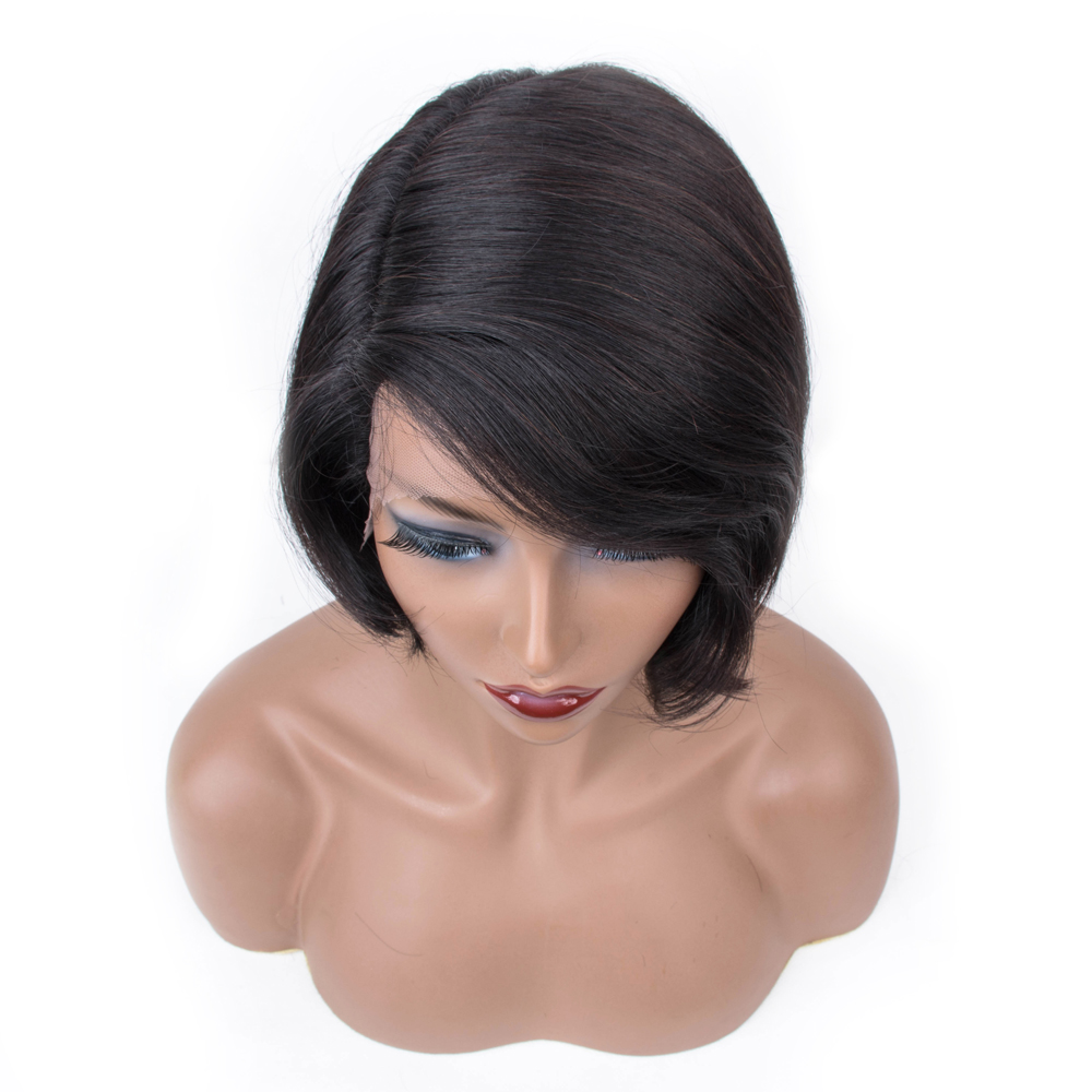 Hot selling Brazilian Remy pexie Short Lace Front Human Hair Wigs For black women for summer