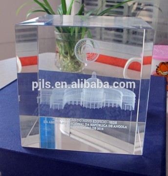 10cm large size crystal block with construction, crystal cube with architecture