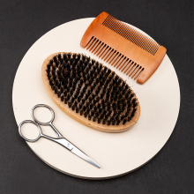 Custom Logo Beard Comb and Brush Kit with Boar Bristle Trimming Scissors