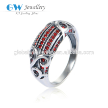 Luxury Red Rhinestone Silver Ring Man Silver Ring Indian Silver Ring