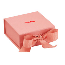 Rigid box packaging with grossgrain ribbon