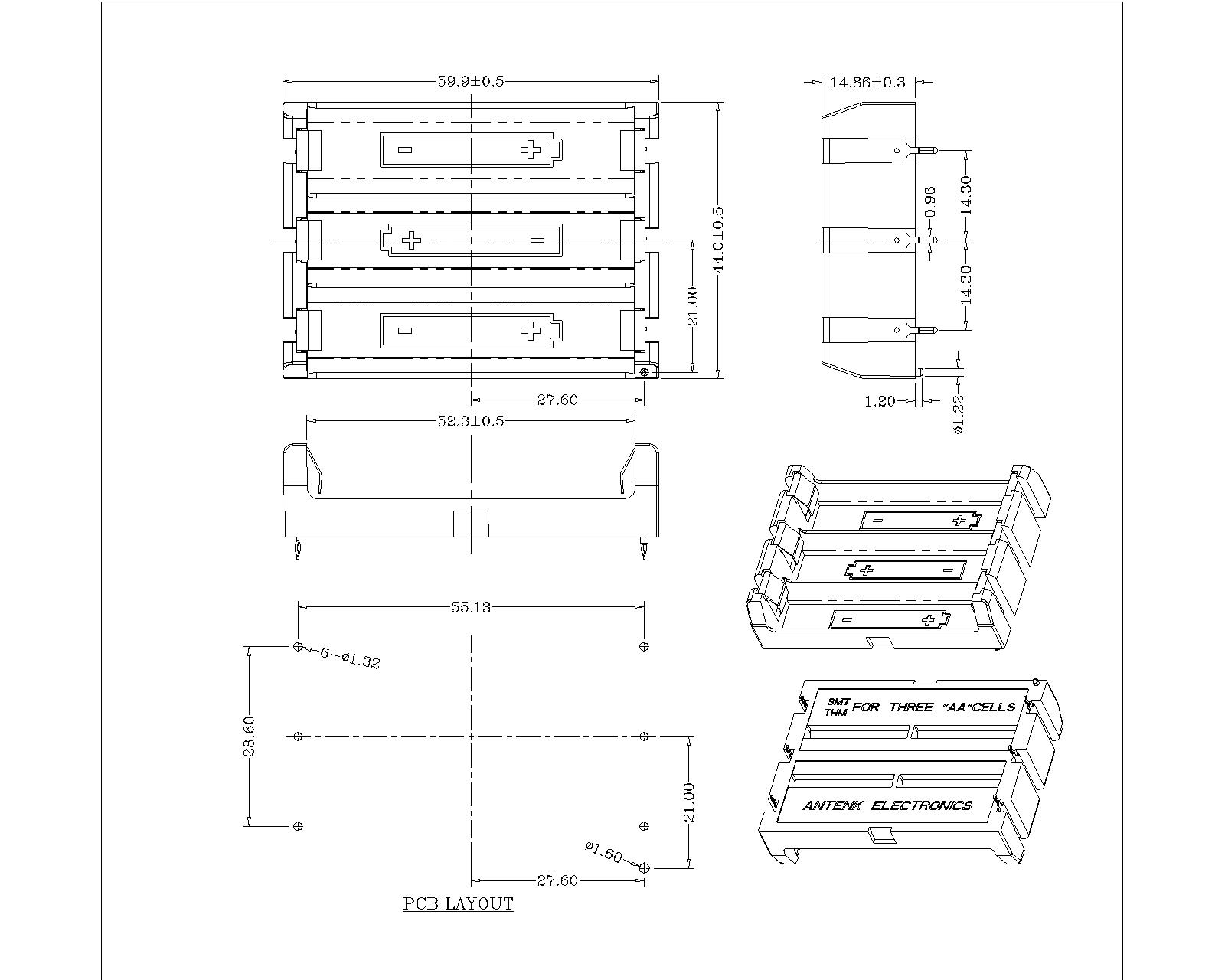 BBC-S-G0-A-3AA-01 THREE AA BATTERY HOLDER THM BBC-S-G0-A-3AA-01 THREE AA BATTERY HOLDER THM