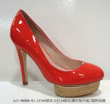 Red Latest Fasion Pu Ladies Stiletto Platform High Heeled Shoes