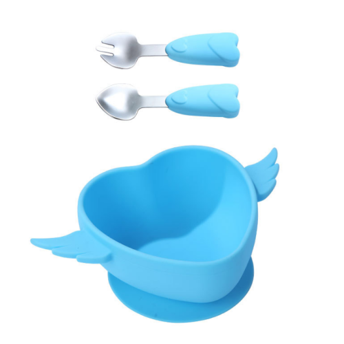 Latihan Bayi Jantung Silicone Bowl Spoon Fork Set