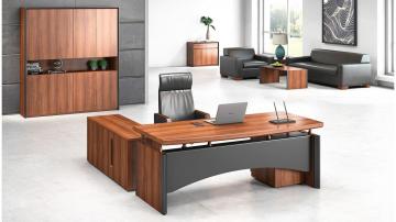 Wooden Office Executive Table with Side Cabinet