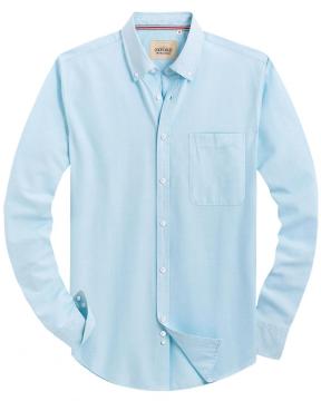 Mens Solid Oxford Shirt Long Sleeve Button Down Shirts with Pocket