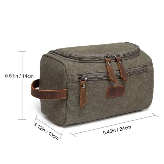 Large Capacity Two Compartments Vintage Men Travel Toilet Pouch Cosmetics Makeup Bag