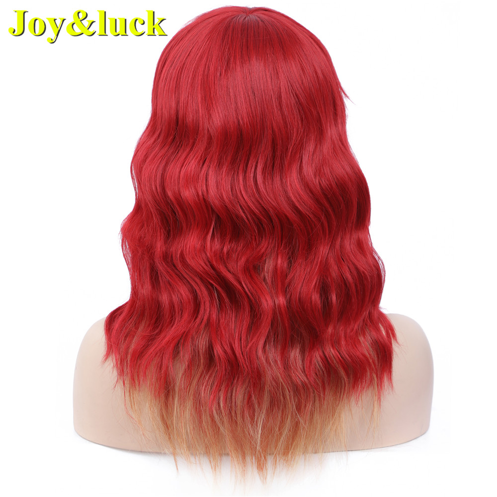 Wholesale Prices Shoulder Length for Women Red Ombre Golden Blonde Cosplay Wigs With Bangs Natural Water Wave Synthetic Hair Wig