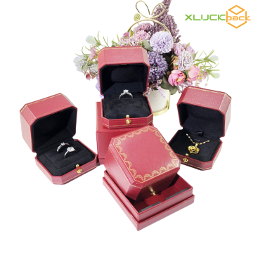 European printed octagonal red ring jewelry box