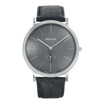 Swiss Automatic Watch, Alloy Case and Case Back, Leather Strap