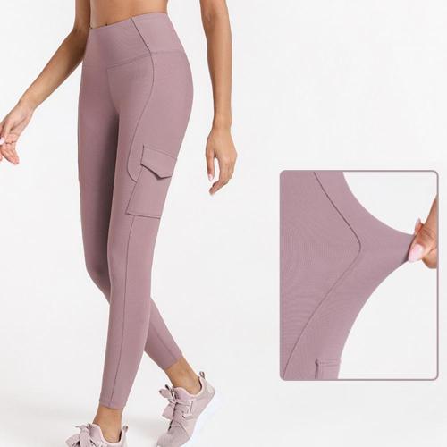 Pantaloni da yoga a coste da donna Leggings con tasca
