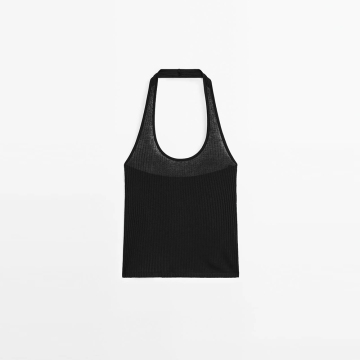 Women's basic American style versatile hanging neck collar ribbed top vest