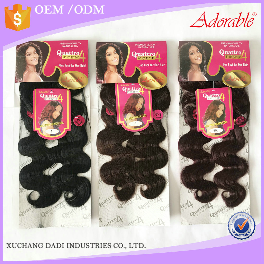 non-remy Brazilian body wave 4pcs synthetic hair weaving bundles with 1pc synthetic closure,Quattro indian curl blend hair