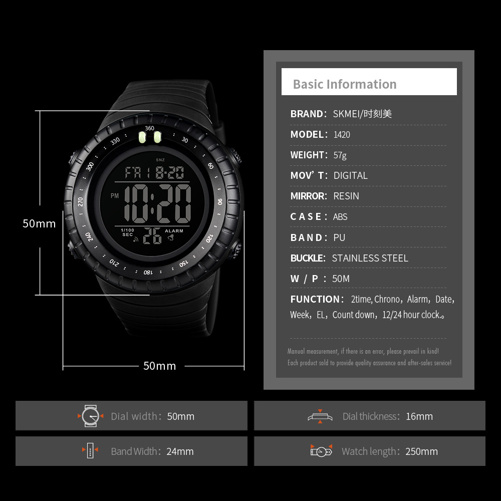 Skmei 1420 large face chronograph wrist watches digital sport men watch custom