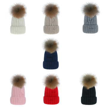 Women's Winter Beanies with Fur Ball Pom Poms - Thick Knitted Beanie Hats