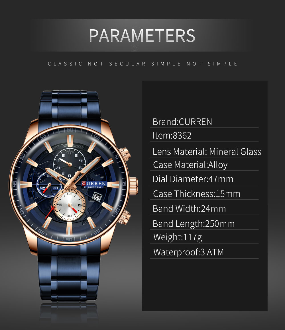 CURREN 8362 Men's Watches Quartz Wristwatches Chronograph Business Watch Sports Stainless Steel Relogio Masculino