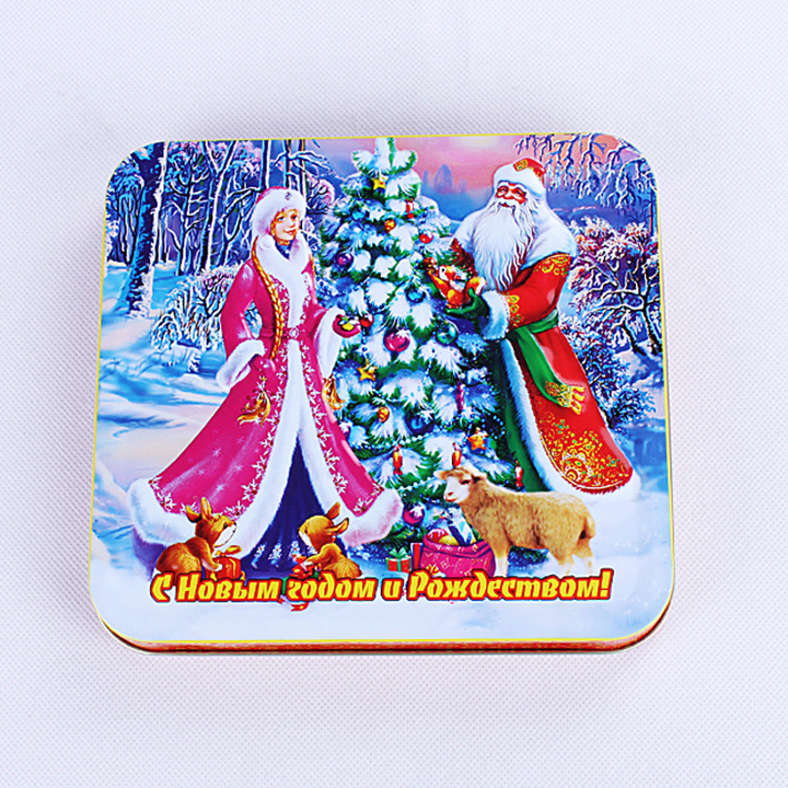 Two pieces of window tinplate gift wrap tin