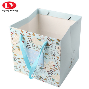 Printed Logo Paper Bags With Grossgrain Ribbon
