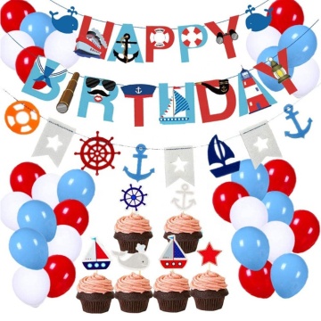 Sailor Nautical Happy Birthday Banner Latex Balloons for Kids Nautical Theme Birthday Party Decoration Supplies