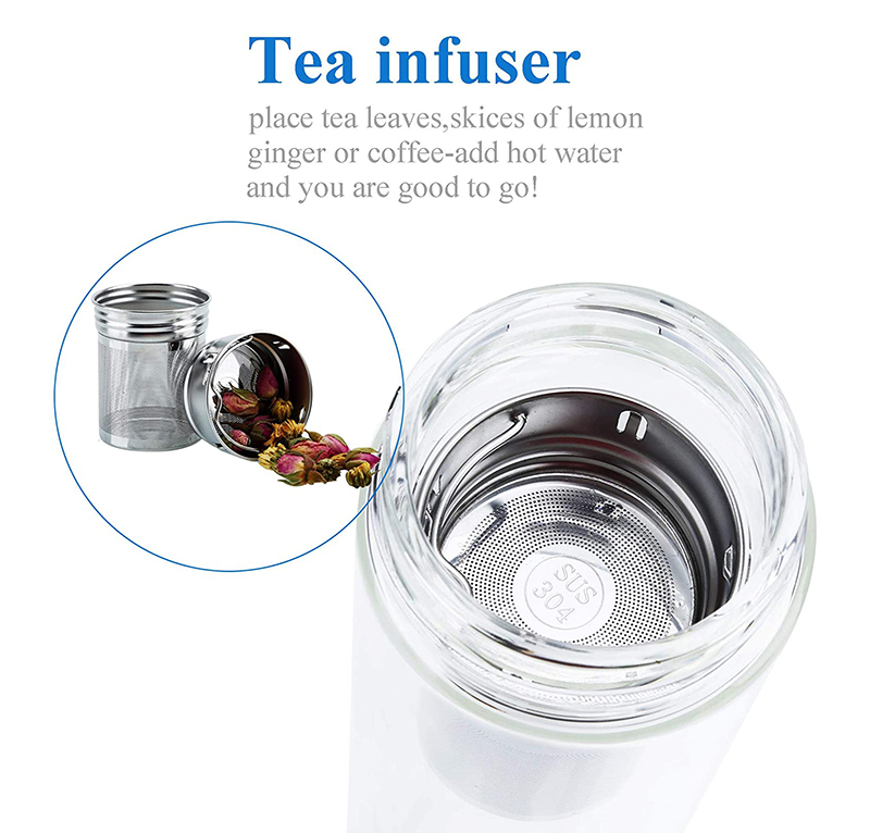 water bottle with wood lid 500ml double wall infuser glass tea bottle glass