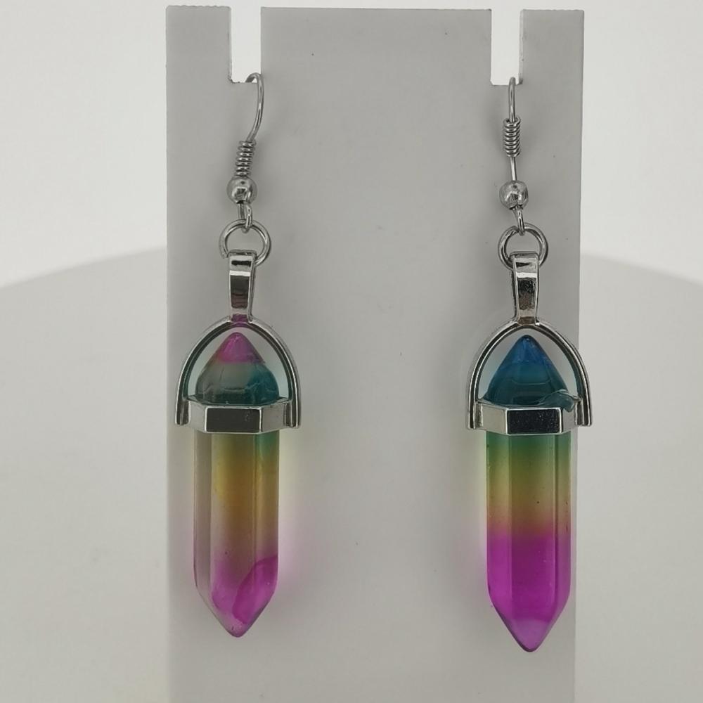 Rainbown Glass Crystal Bullet guérison des boucles d&#39;oreilles chakra