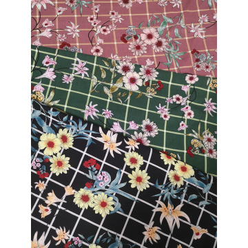 Check Flower Rayon Challis 30S Air-jet Printing Fabric