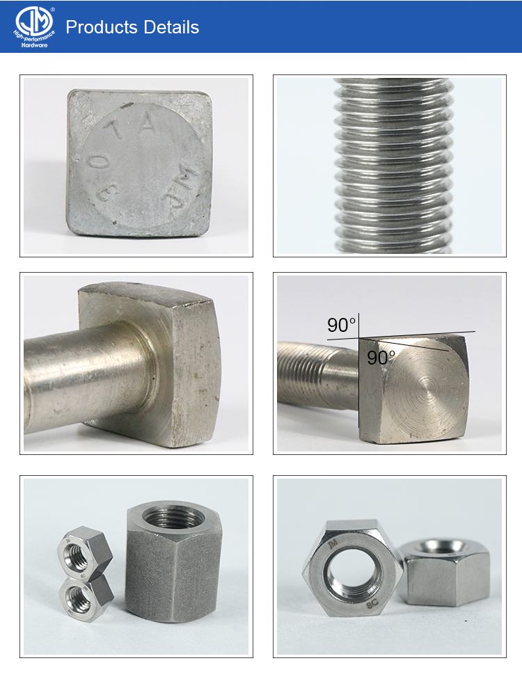 stainless steel square head bolt for building DIN M8 M20 M22 square bolt