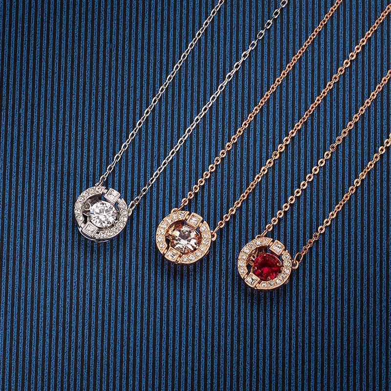 European American Jewelry Diamond Green Red Blue White Crystal Smart Pendant Clavicle Chain Gift Thin Chain Necklace for Women
