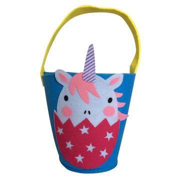 Easter blue felt tote bucket with unicorn shape