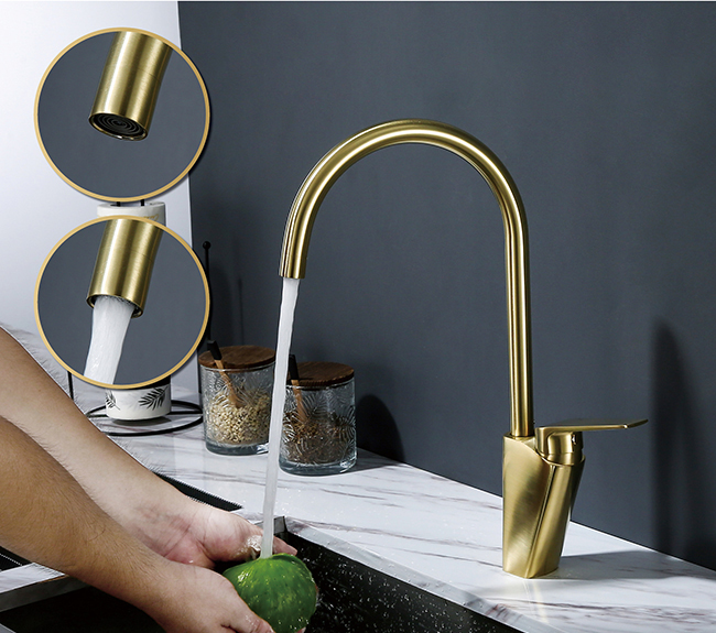 Professional manufacturer customize design hot cold water mixer tap brass brushed gold kitchen faucet