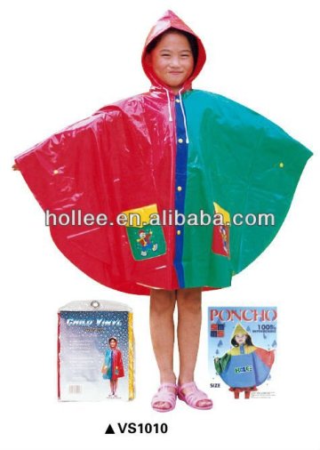 high quality pvc kids fashionable rain poncho