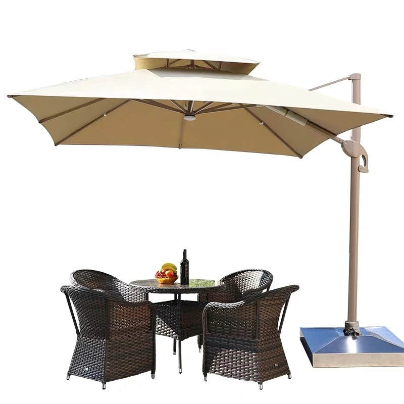 Leisure Outdoor Garden Furniture Roman Umbrella Red Color Double Roof Round Parasol Side Umbrella with Base