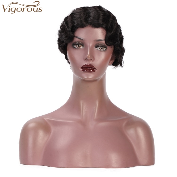 Vigorous Ladies Fashion Top Quality 100% Brazilian Human Hair Wig Finger Wave Short Pixie Cut Wigs For Women Wholesale Price