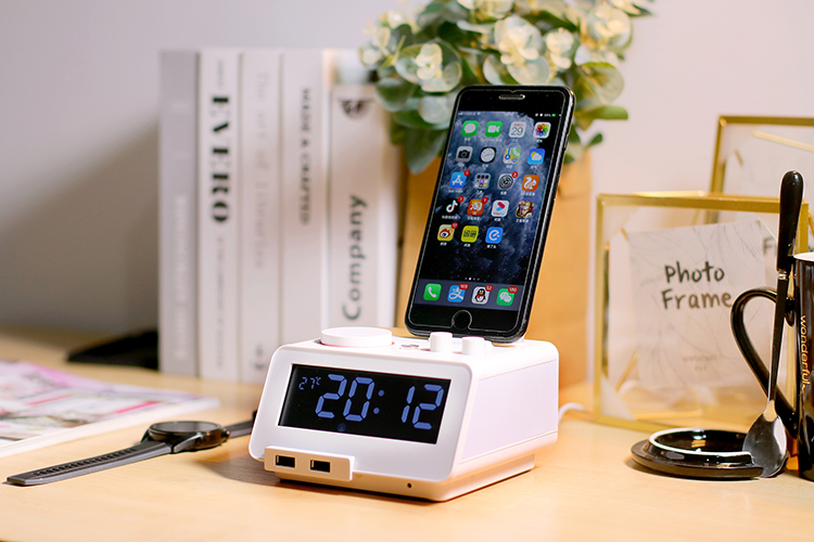 Homtime speaker with radio USB speakers alarm clock wireless speaker docking charger for iphone ipad ipod