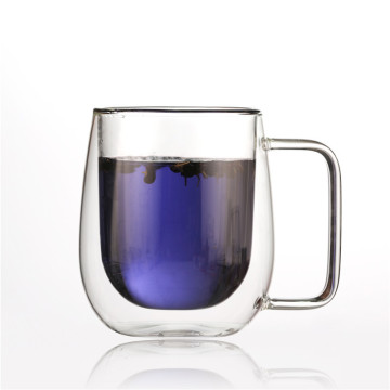 Tasse à café en verre clair à double paroi unique en borosilicate personnalisée en gros avec poignée