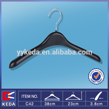black plastic clothes hanger with metal hook