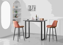 Elegant Marble-Look Bar Table and 4 Orange Stool