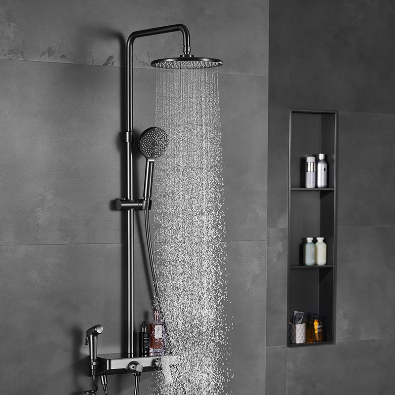 Gunmetal Exposed Wall-Mounted Rainfall Shower Faucet