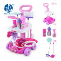 Produk Baru Pretend Play Kids Cleaning Set Mainan Plastik Pembersihan Trolley dengan Vacuum Cleaner Toy