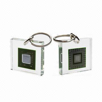 Acrylic keychains with computer chip embedment