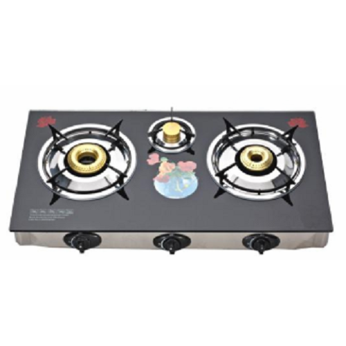 3 Burners Glass Top Gas Stove With Flower