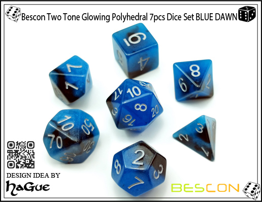 Bescon Two Tone Glowing Polyhedral 7pcs Dice Set BLUE DAWN-2 Bescon Two Tone Glowing Polyhedral 7pcs Dice Set BLUE DAWN-2